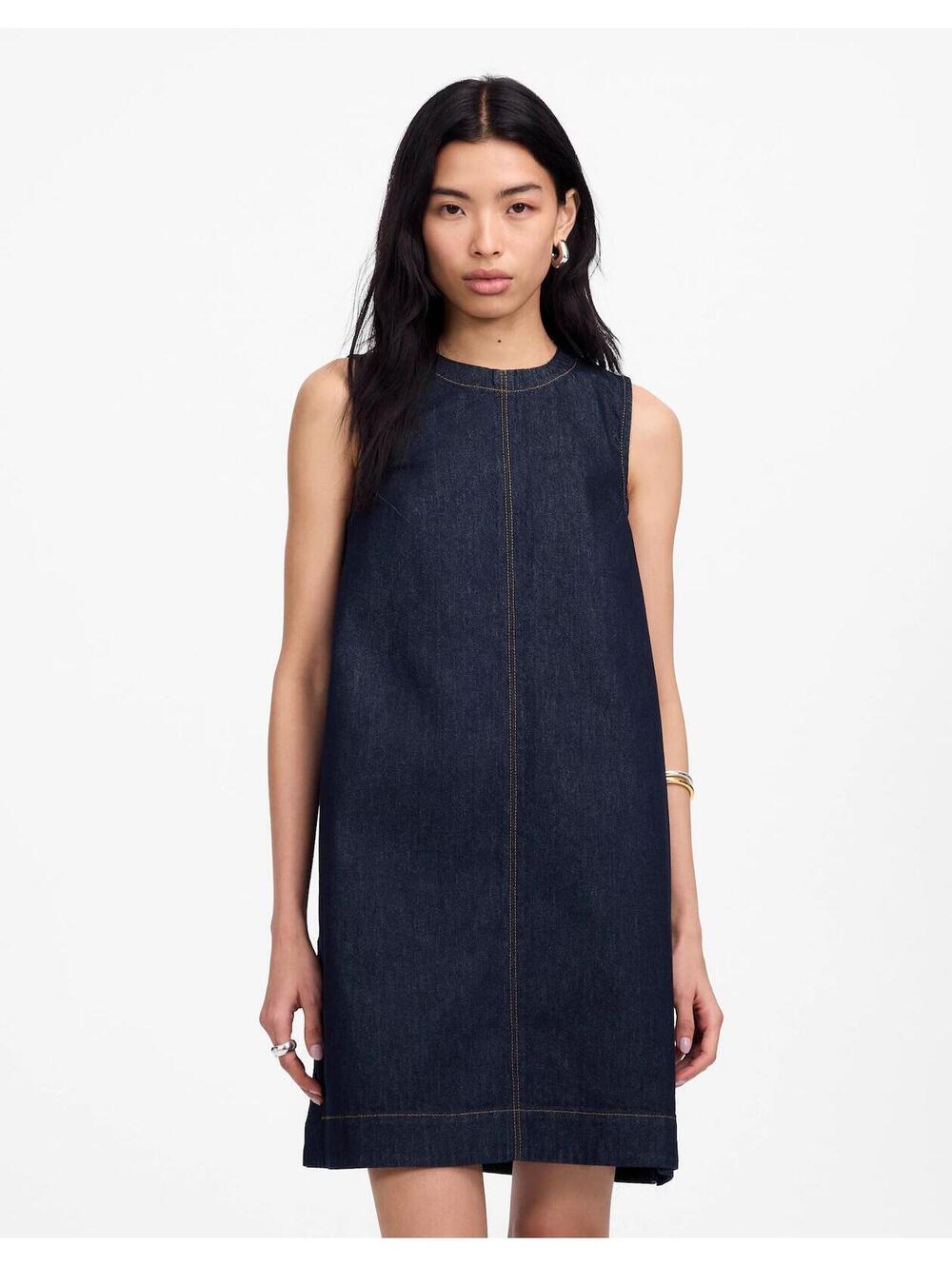 Madewell Boxy Sleeveless Denim‎ Shift Dress Essex Wash Dark Indigo Mini Size 00